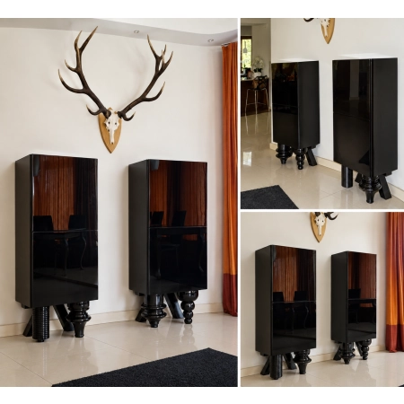 Szafka czarna na wysoki połysk 50 × 110 × 40 cm – dekoracyjne nogi